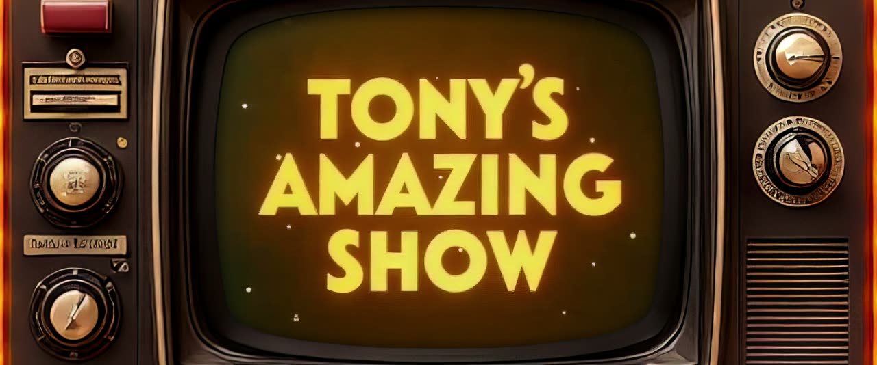 A vintage television set showing the Tony's Amazing Show title card